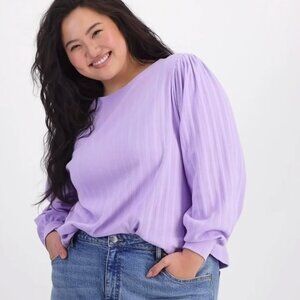 On 34th Lilac Pointelle-Rib Long-Sleeve Top - 2X NWT